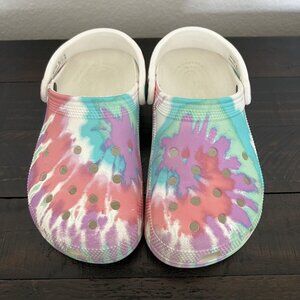 Pastel Tie Dye Crocs Size 6W/4M GUC
